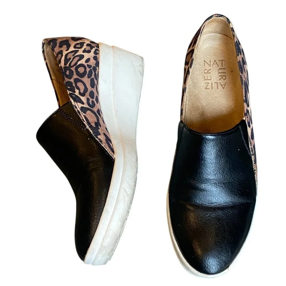 NATURALIZER Sandra Black Leopard Wedge Shoes Women 6-1/2M‎ #268M